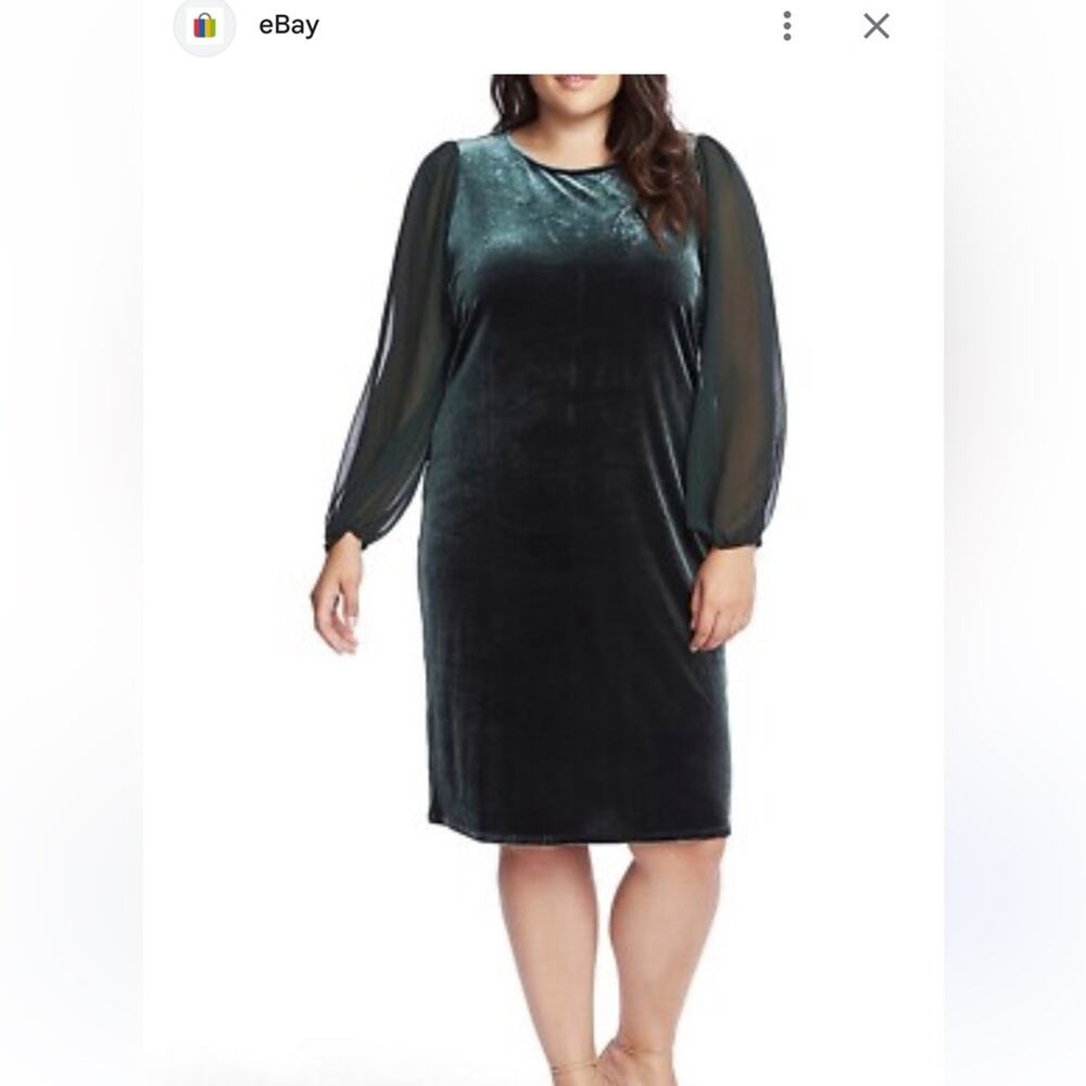 Vince Camuto Shift Dress Velvet Forest Green - PLUS 1X NWT